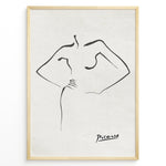 Ladda upp bild till gallerivisning, Framed Picasso line art poster depicting an abstract female figure outline in black on a textured beige background.
