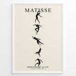 Ladda upp bild till gallerivisning, Framed Matisse art poster with black dancing silhouettes arranged vertically on a beige background.
