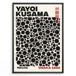 Ladda upp bild till gallerivisning, Framed Yayoi Kusama Infinity Dots art poster with black circular patterns and red Osaka 1992 text on a beige background.
