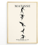 Ladda upp bild till gallerivisning, Framed Matisse art poster with black dancing silhouettes arranged vertically on a beige background.
