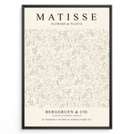 Ladda upp bild till gallerivisning, Framed Matisse Flowers &amp; Plants poster with light botanical line art in green and beige tones on a minimalist background.
