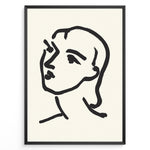Ladda upp bild till gallerivisning, Minimalist black and white abstract face line art print plakat in a modern black frame on cream background.
