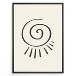 Ladda upp bild till gallerivisning, Minimalist abstract spiral sun line art print plakat in black frame on cream background.
