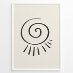 Ladda upp bild till gallerivisning, Minimalist abstract spiral sun line art print plakat in black frame on cream background.
