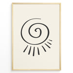 Ladda upp bild till gallerivisning, Minimalist abstract spiral sun line art print plakat in black frame on cream background.
