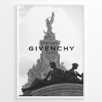 Ladda upp bild till gallerivisning, Fashion Plakat | Givenchy Paris Monumental Elegance in Black &amp; White Plakaty.dk | Black and white image of a Parisian monument with classical statues, overlaid with the Givenchy Paris logo, symbolizing luxury and timeless style.
