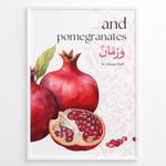 Ladda upp bild till gallerivisning, Granatæble plakat med botanisk illustration og engelsk samt arabisk typografi inspireret af Koranens frugter
