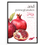 Ladda upp bild till gallerivisning, Granatæble plakat med botanisk illustration og engelsk samt arabisk typografi inspireret af Koranens frugter
