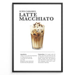 Ladda upp bild till gallerivisning, Iced caramel latte macchiato recipe poster with a tall glass of layered iced coffee.
