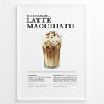 Ladda upp bild till gallerivisning, Iced caramel latte macchiato recipe poster with a tall glass of layered iced coffee.
