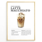 Ladda upp bild till gallerivisning, Iced caramel latte macchiato recipe poster with a tall glass of layered iced coffee.
