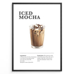 Ladda upp bild till gallerivisning, Iced mocha recipe poster with a glass of iced chocolate coffee and milk.
