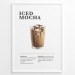 Ladda upp bild till gallerivisning, Iced mocha recipe poster with a glass of iced chocolate coffee and milk.
