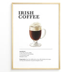 Ladda upp bild till gallerivisning, Irish coffee recipe poster with a glass of hot coffee topped with whipped cream.
