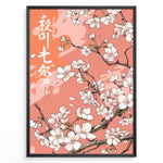 Ladda upp bild till gallerivisning, Japanske plakater | Framed Japanese art print of white and pink cherry blossoms on branches against a soft pink background.
