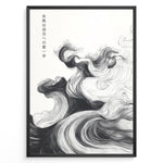 Ladda upp bild till gallerivisning, Japanske plakater | Framed Japanese motivational poster with black and white abstract wave design and Japanese quote text.
