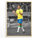 Ladda upp bild till gallerivisning, Moderne sportsplakat af Kaká i Brasilien-trøjen, hvor spilleren og de brasilianske farver fremhæves mod en sort-hvid baggrund.
