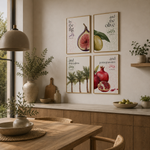 Ladda upp bild till gallerivisning, Kulturelt plakatsæt med figen, oliven, dadelpalmer og granatæble inspireret af Koranen i moderne botanisk design
