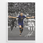 Ladda upp bild till gallerivisning, Kylian Mbappé celebrating goal in France blue jersey framed plakat

