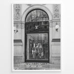 Ladda upp bild till gallerivisning, Fashion Plakat | Louis Vuitton Storefront – Galleria Vittorio Emanuele II, Milan Plakaty.dk | Black and white image of the Louis Vuitton store in Milan&#39;s Galleria Vittorio Emanuele II, showing ornate architecture, a large arched entrance, and a designer window display.
