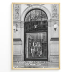Ladda upp bild till gallerivisning, Fashion Plakat | Louis Vuitton Storefront – Galleria Vittorio Emanuele II, Milan Plakaty.dk | Black and white image of the Louis Vuitton store in Milan&#39;s Galleria Vittorio Emanuele II, showing ornate architecture, a large arched entrance, and a designer window display.
