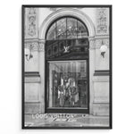 Ladda upp bild till gallerivisning, Fashion Plakat | Louis Vuitton Storefront – Galleria Vittorio Emanuele II, Milan Plakaty.dk | Black and white image of the Louis Vuitton store in Milan&#39;s Galleria Vittorio Emanuele II, showing ornate architecture, a large arched entrance, and a designer window display.
