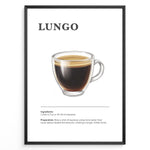 Ladda upp bild till gallerivisning, Lungo coffee recipe illustration with a long espresso in a clear glass cup.
