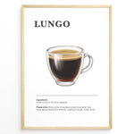 Ladda upp bild till gallerivisning, Lungo coffee recipe illustration with a long espresso in a clear glass cup.

