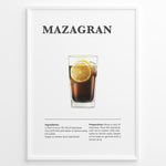 Ladda upp bild till gallerivisning, Mazagran iced coffee recipe illustration with espresso, lemon slice, and ice cubes.
