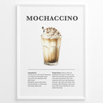 Ladda upp bild till gallerivisning, Mochaccino coffee recipe illustration with espresso, chocolate syrup, steamed milk, milk foam, and whipped cream.
