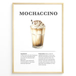 Ladda upp bild till gallerivisning, Mochaccino coffee recipe illustration with espresso, chocolate syrup, steamed milk, milk foam, and whipped cream.

