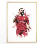 Ladda upp bild till gallerivisning, Watercolor-style framed plakat of Mohamed Salah celebrating in a Liverpool FC jersey
