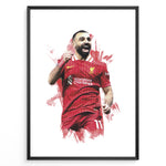 Ladda upp bild till gallerivisning, Watercolor-style framed plakat of Mohamed Salah celebrating in a Liverpool FC jersey
