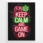 Ladda upp bild till gallerivisning, Keep Calm and Game On gaming plakat | Neon design med controller og blad – perfekt til gamer-rum
