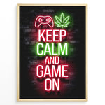 Ladda upp bild till gallerivisning, Keep Calm and Game On gaming plakat | Neon design med controller og blad – perfekt til gamer-rum
