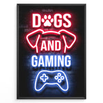 Ladda upp bild till gallerivisning, Dogs and Gaming plakat | Neon controller og hundedesign i farverig gaming-stil til dit spillerum
