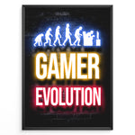 Ladda upp bild till gallerivisning, Gamer Evolution plakat | Neonbillede af menneskets udvikling til gamer med farverig tekst og gaming-ikon
