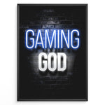 Ladda upp bild till gallerivisning, Gaming God plakat | Stilrent neon-design med blå og hvid tekst – perfekt til gamere med selvtillid og stil
