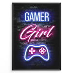 Ladda upp bild till gallerivisning, Gamer Girl gaming plakat | Neon design i pink og blå med controller mens du spiller Minecraft

