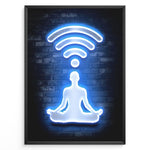 Ladda upp bild till gallerivisning, WiFi Zen plakat | Neonfigur i lotusstilling med wifi-symbol – rolig og moderne vægkunst med tech-twist

