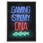 Ladda upp bild till gallerivisning, Gaming Is in My DNA gaming plakat | Neon tekst og grøn DNA-streng – unik gaming plakat fra Plakaty.dk til ægte spilentusiaster
