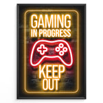 Ladda upp bild till gallerivisning, Gaming in Progress gaming plakat | Neon gul og rød plakat med controller og advarselsbudskab – gaming plakater fra Plakaty.dk
