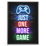 Ladda upp bild till gallerivisning, Just One More Game gaming plakat | Neon controller og tekst i flere farver mens du spiller Roblox

