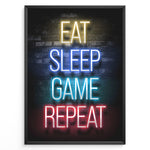 Ladda upp bild till gallerivisning, Eat Sleep Game Repeat gaming plakat | Neon tekst i gult blå cyan og rød mens du spiller Call of Duty
