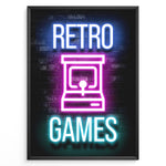 Ladda upp bild till gallerivisning, Retro Games gaming plakat | Neon arkademaskine i pink og blå mens du spiller Pac Man
