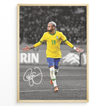 Ladda upp bild till gallerivisning, Framed plakat of Neymar Jr. celebrating in Brazil national team jersey with a black and white background and visible autograph

