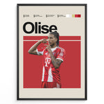 Ladda upp bild till gallerivisning, Michael Olise fodbold plakat i Bayern Münchens røde hjemmebanetrøje med moderne stilrent design
