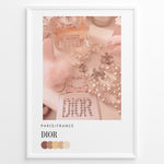 Ladda upp bild till gallerivisning, Fashion Plakat | Parisian Luxury Flat Lay – Dior &amp; Chanel Pink Aesthetic Plakaty.dk | Flat lay image with Miss Dior perfume, Chanel pearl necklaces, pink accessories, and a soft pink color palette labeled “Paris/France Dior”.
