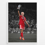 Ladda upp bild till gallerivisning, Pernille Harder wearing a Bayern Munich jersey and holding a trophy on a stylish black and white football poster.
