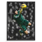 Ladda upp bild till gallerivisning, Petr Čech i Chelsea-målmandstrøje, hvor han kaster sig efter bolden. Motivet har en sort-hvid stadionbaggrund med fremhævede grønne og gule farver.
